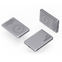 Batterie externe magnétique ultra-mince en alliage d'aluminium 10000 mAh à charge rapide 20W 15W avec câble Type C, lumière LED et clip portefeuille pur