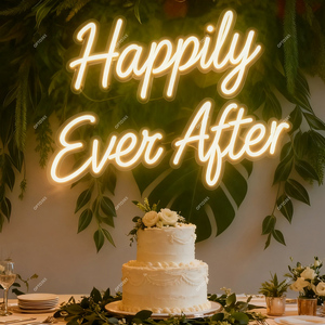 Letrero de Neón Luminoso Personalizado para Decoración de Bodas, Marco de Fotos <span class=keywords><strong>con</strong></span> la Frase 'Happily Ever After', Decoración de Pared para el Hogar, Letrero Luminoso <span class=keywords><strong>con</strong></span> Logotipo - Product Image 5