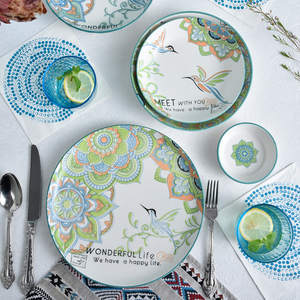 Vente en gros de vaisselle en céramique moderne, ensemble d'assiettes et de bols au design bohème européen, ensemble de vaisselle pour la famille - Product Image 5