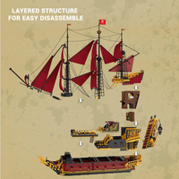 Reobrix 66049 - Juego de Bloques de Construcción del Barco de Venganza, 5666 Piezas, Modelo del Barco Pirata Queen Anne Revenge con Velas de Tela Impresas
