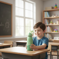 Bouteille d'eau isotherme en acier inoxydable à double paroi avec tête de poupée de dessin animé, personnalisable avec logo, vente en gros