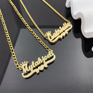 Collar personalizado con nombre grabado con inicial de doble chapado, cadenas cubanas, colgante con letras grabadas, collar con capa de letras - Product Image 6