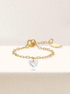 925 Minimalist Style Zircon <b>Open</b> Silver/Gold Chain <b>Ring</b> for Fashion Women - Product Image 3