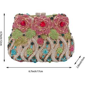 Pochette de soirée vintage pour femme, motif floral, strass, sac à bandoulière perlé scintillant pour mariage et cocktail - Product Image 2