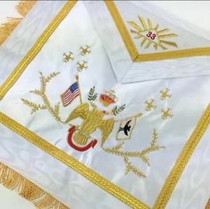 Wholesale 33rd Degree Masonic Rose Croix Regalia Set Embroidered Leather Apron Gauntlets Collar with Wing Down Feature - Product Image 4