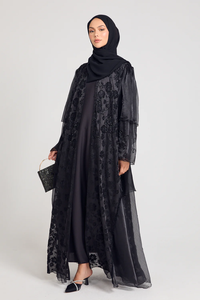 Robe Abaya en Chiffon Luxueuse avec Perles Brodées Personnalisées, Double Couche, Manches Longues, Cape Abaya Ouverte pour Femmes Musulmanes - Product Image 5