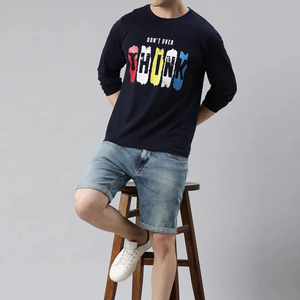 เสื้อยืดแขนยาวผู้ชายผ้าฝ้าย 100% พิมพ์ลายกราฟิก ระบายอากาศได้ดี แห้งเร็ว เหมาะสำหรับวิ่งและสวมใส่ลำลอง - Product Image 3