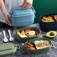 OWNSWING Boîte à lunch en plastique PP Boîte à lunch 2 couches avec couverts et bouteille isolée Boîtes à lunch Bento étanches Ensemble de sacs