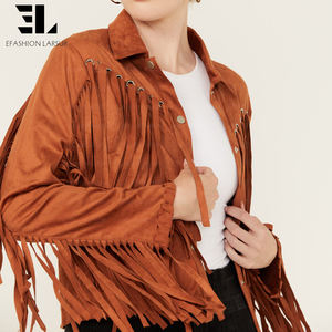 Jaket Bomber Pendek Model Biker Balap Motor Wanita dari LARSUR Custom Factory, Bahan Suede Imitasi dengan Rumbai dan Kancing - Product Image 4