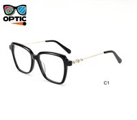 Monture de lunettes optiques pour femmes en acétate et métal, monture carrée pleine avec décorations en strass sur les branches