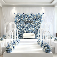 Mur de fleurs artificielles pour mariage, ensemble de toile de fond 2,4m x 2,4m en soie et tissu, lotus et rose 3D, style réaliste et naturel, panneau léger enroulable