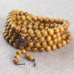 Wooden Buddhist Prayer <b>Beads</b> 108 <b>Beads</b> Golden Sandalwood Round <b>Men</b> Women <b>Bracelet</b> Jewelry Hangzhou - Product Image 1