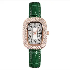 Montre à Quartz ovale à la mode pour femmes et filles avec Design en cuir classique à strass