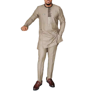 Traje africano, conjunto informal de 2 piezas para hombre, estilo étnico africano, Top largo estampado y pantalones, vestido Dashiki transpirable - Product Image 4