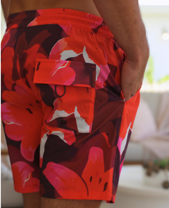 Shorts de bain pour hommes personnalisés OEM, taille élastique avec cordon de serrage, imprimé floral, séchage rapide, au-dessus du genou, vêtements de plage - Product Image 5