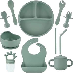 2025 아마 존 공장 저렴한 가격 11PCS 실리콘 아기 Led 이유 먹이 세트 작은 흡입 접시 그릇 컵 숟가락과 포크 - Product Image 1