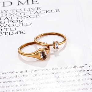 Classic square Gemstone <b>Crystal</b> Engagement Finger <b>Rings</b> Gold Stainless Steel <b>Ring</b> Women Jewelry - Product Image 3