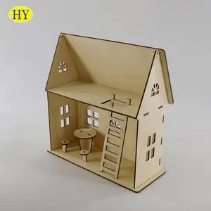 Ahşap yıkmak mini dollhouse aksesuarları DIY ahşap bebek evi