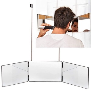 360 Degree 3 Way <strong>Foldable</strong> Hanging Extend Tri-Fold Cosmetic Wall Mounted Makeup <strong>Mirror</strong> Lighted Hair Cutting Tool - Product Image 3
