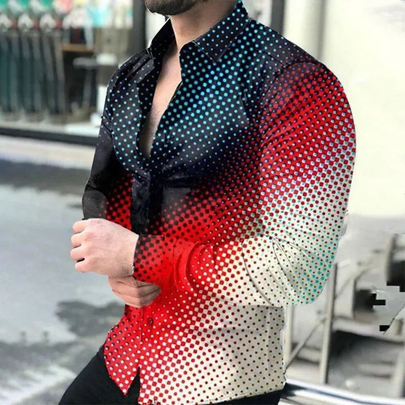 KX-CS108 2022 New arrival mens long sleeve polka dot print button up shirt plus size top summer gradient shirts for men