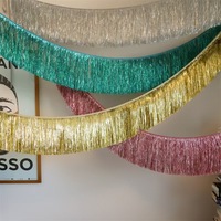 DAMAI Fournitures de fête d'anniversaire pour enfants : Rideau à franges métallisé, Guirlandes Or, Argent, Rose, Décorations murales de fête, Bannière à pompons