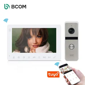 Bcomtech Bel Pintu Telepon Sistem Interkom, Bel Pintu, Monitor Masuk Nirkabel Wifi Video Pintar 7 Inci dengan 4 Bel Pintu Berkabel