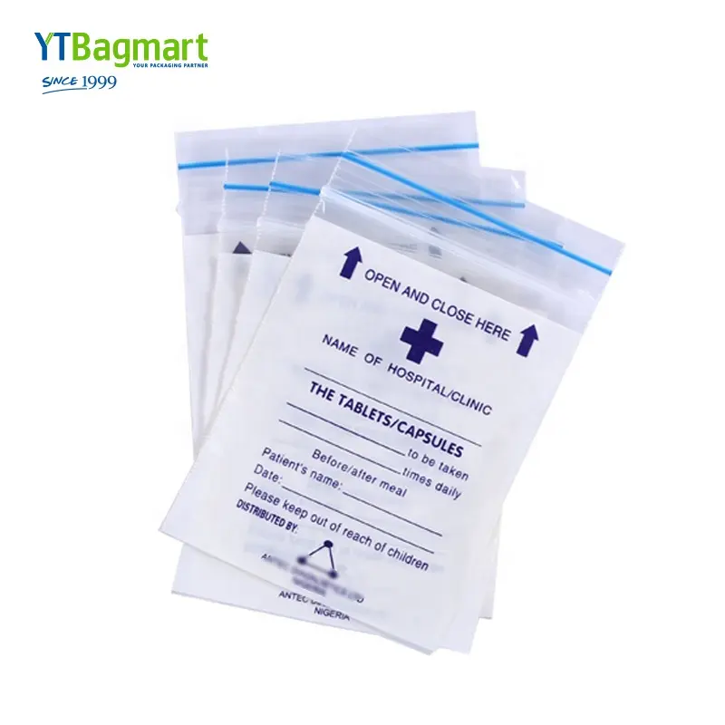 YTBagmart Oem सेवा मिनी छोटे Ldpe फार्मेसी बैग दवा लिफाफा प्लास्टिक मुद्रित प्लास्टिक गोली बैग के लिए दवा