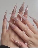 Ongles longs à talon aiguille faits main à presser, rose nude avec points blancs, couverture complète, en gel souple acrylique, 10 pièces