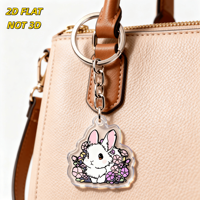 Gantungan Kunci Akrilik Kelinci & Bunga yang Lucu, Charm Transparan Dua Sisi dengan Cincin & Rantai Logam, untuk Tas, Kunci, Aksesori Desain Hewan