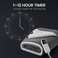 Plaid électrique en flanelle sherpa gris de luxe, personnalisé OEM, 50x60 pouces, avec contrôle numérique et protection contre la surchauffe, pour lit chaud