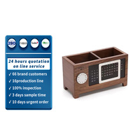 Organisateur de bureau en bois avec calendrier, porte-documents multi-compartiments et affichage de la date pour le bureau, la salle d'étude, la maison, ou comme cadeau