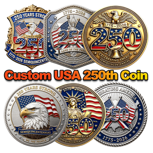 เหรียญที่ระลึกครบรอบ 250 ปี ขายส่งจำนวนมาก รับผลิตตามสั่ง เหรียญโลหะแบบกำหนดเอง พิมพ์สองสี โลโก้ตามสั่ง ของที่ระลึก - Product Image 1