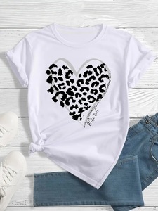 T-shirt da <span class=keywords><strong>donna</strong></span> estiva in <span class=keywords><strong>cotone</strong></span> lavorato a maglia stampato traspirante bianco girocollo casual a maniche corte vestibilità ampia 180g anti-restringimento - Product Image 6