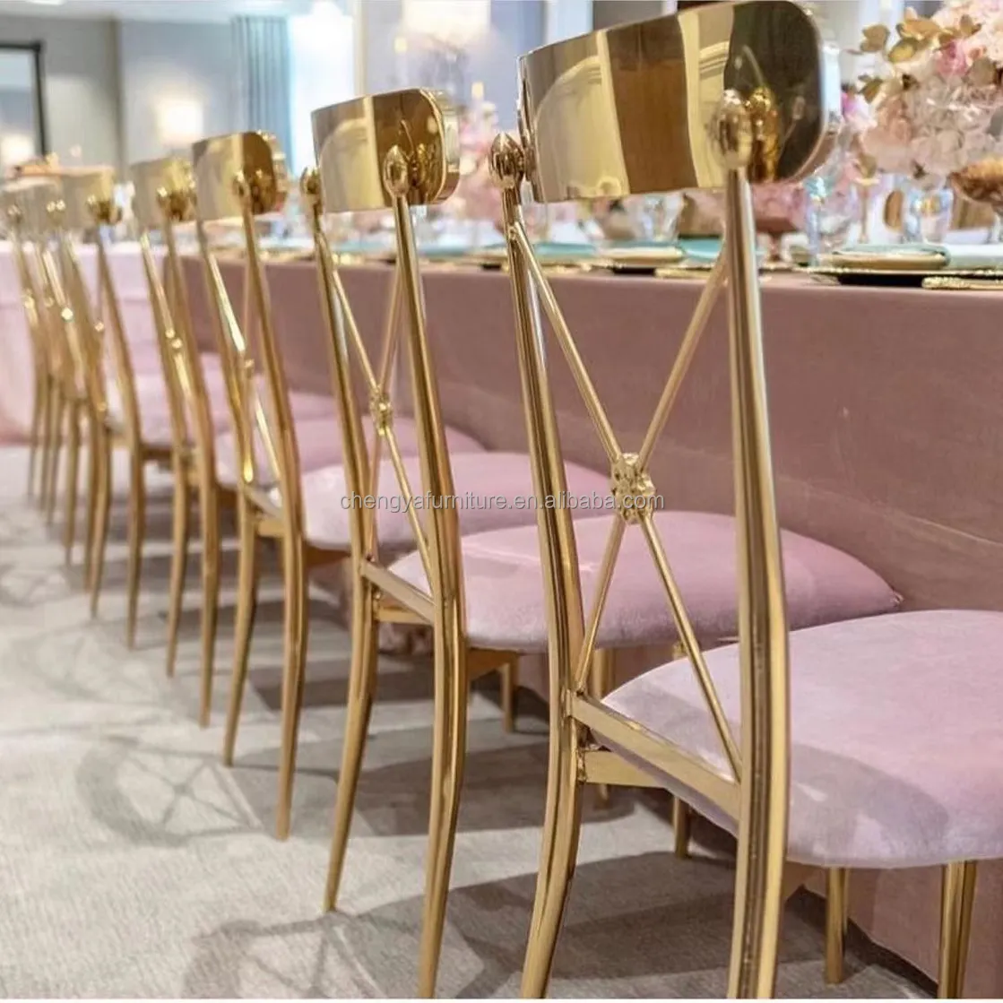 Pink cushion gold stainless steel frame wedding chair for events