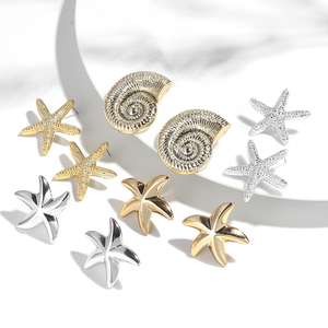 Summer New Marine Elements Holiday Jewelry Beach Seaside Accessories Personalized Gold Silver Plated CCB Starfish Conch Earrings - Product Image 3