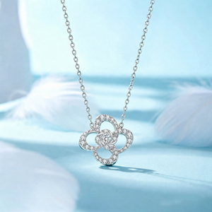 Collar con Colgante de Flor de Fábrica, Plata de Ley 925, Bañado en Rodio, Corte Brillante Redondo, Engaste de Garra, Cadena Clásica para Mujer - Product Image 3