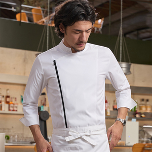 Tops DE TRABAJO DE Chef de gama alta para hombre, Sarga de manga larga con cremallera para restaurante occidental, catering, panadería, restaurante, Bar, uniformes - Product Image 3