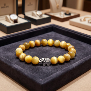 Pulsera Elástica de Cuentas de Ojo de Tigre Dorado, Cuentas Redondas de Piedras Preciosas Pulimentadas, Joyería de Moda Unisex Hecha a Mano, Venta al por Mayor en India - Product Image 1