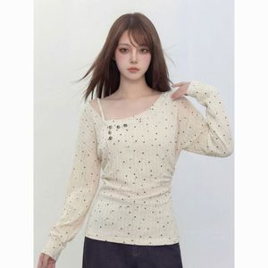T-shirt asymétrique à pois haut de gamme pour femme, style décontracté et polyvalent, à manches longues, pour le printemps - Product Image 5