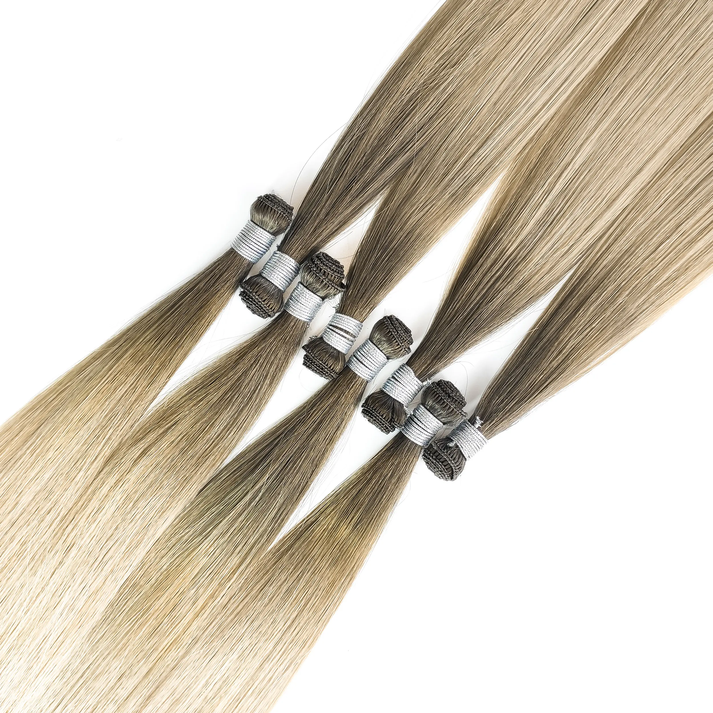 2023 Russian 100% Virgin Cuticle Remy Aligned Human Hair Extension Seamless Thin Hand Tied Hair Weft #613 Blonde 24 Inch