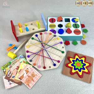 Set Regalo Educativo Montessori 5 in 1: Scatola di Classificazione delle Forme, Giocattolo in Legno con Corda, <span class=keywords><strong>Puzzle</strong></span> Geometrico per Bambini 2-3 Anni - Product Image 1