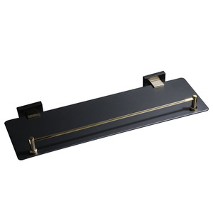 Étagère de rangement murale standard pour salle de bain, noir, chrome plaqué or, capacité de charge 10 kg, simple niveau - Product Image 5