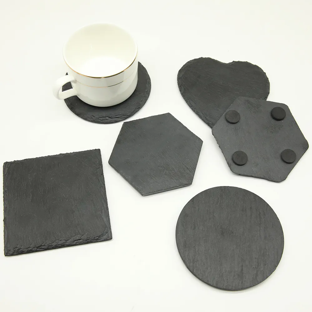 Porta-copo slate em massa, para gravura em branco quadrado círculo redondo slate stone cup quadrado natural preto estilingue