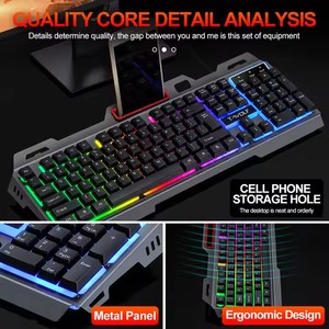 TF600 RGB LED rétro-éclairé <span class=keywords><strong>clavier</strong></span> de mécanicien de jeu 104 touches <span class=keywords><strong>avec</strong></span> ensemble de <span class=keywords><strong>souris</strong></span> USB filaire plaque métallique bureau pour les joueurs - Product Image 3