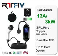 Chargeur EV portable RTFLY 13A 3kW Type 2 pour véhicule électrique avec écran pour usage domestique, haute qualité, cuivre pur, indice de protection IP55