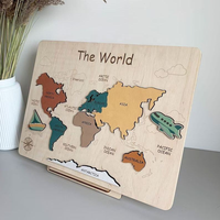 Mapa del Mundo de Madera con Diseño de Dibujos Animados, Decoración de Pared con Impresión Digital para el Hogar, Reuniones Familiares y Fiestas
