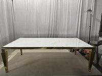 Table de salle à manger rectangulaire pour mariage, 12 places, avec structure en acier inoxydable doré, meubles de salle à manger