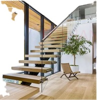 Escalier droit flottant en bois moderne, designs d'escaliers intérieurs personnalisés pour appartements, écologique et durable