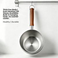 Casserole Yukihira martelée 304 Tri-Ply avec couvercle en verre et poignée en bois résistant à la chaleur, multi-usages, pour gaz, compatible lave-vaisselle