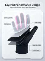 Gants de sport HAIYI à doigts entiers, antidérapants, en tissu extensible, avec sangle de poignet réglable pour les sports de plein air et l'entraînement en salle de sport